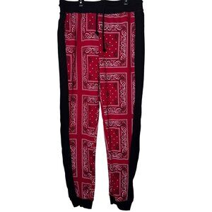 Disney Sebastian Bandana Paisley Jogger Sweatpants Red Black Men’s M Drawstring
